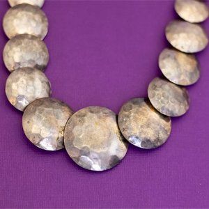 24 inch, Vintage Multiple Coin-shaped Silver Tone Medieval Bib Necklace - Q35